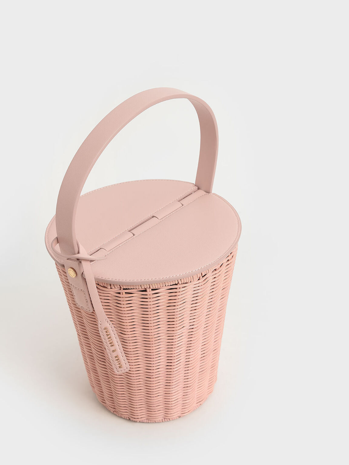藤編手提水桶包, 粉紅色, hi-res