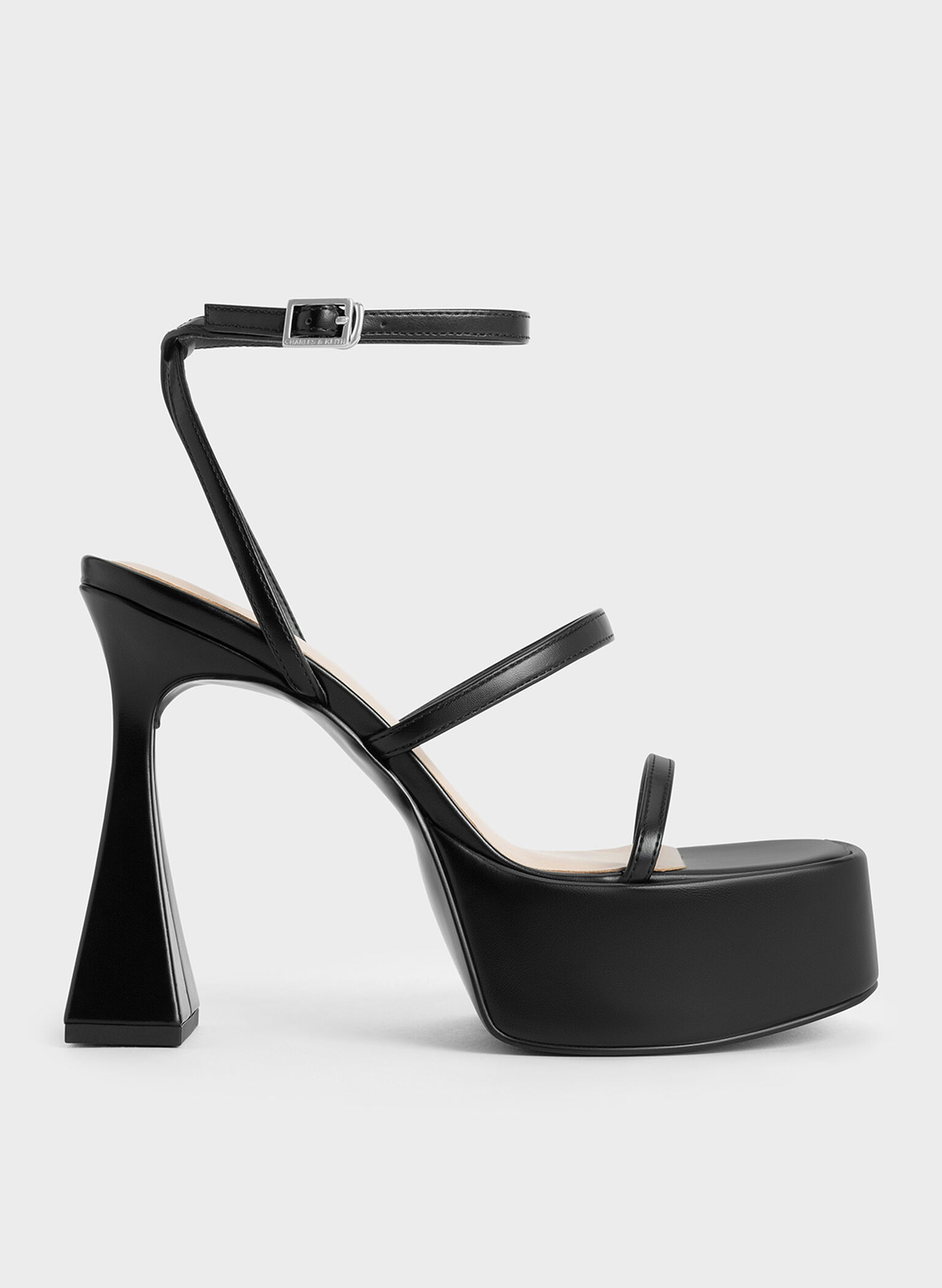 Sandalias de tiras con tacón escultural de plataforma, Negro, hi-res