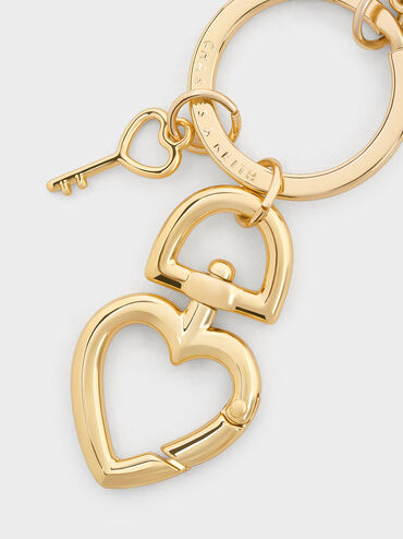 Heart Lock Crystal Keychain, Gold, hi-res