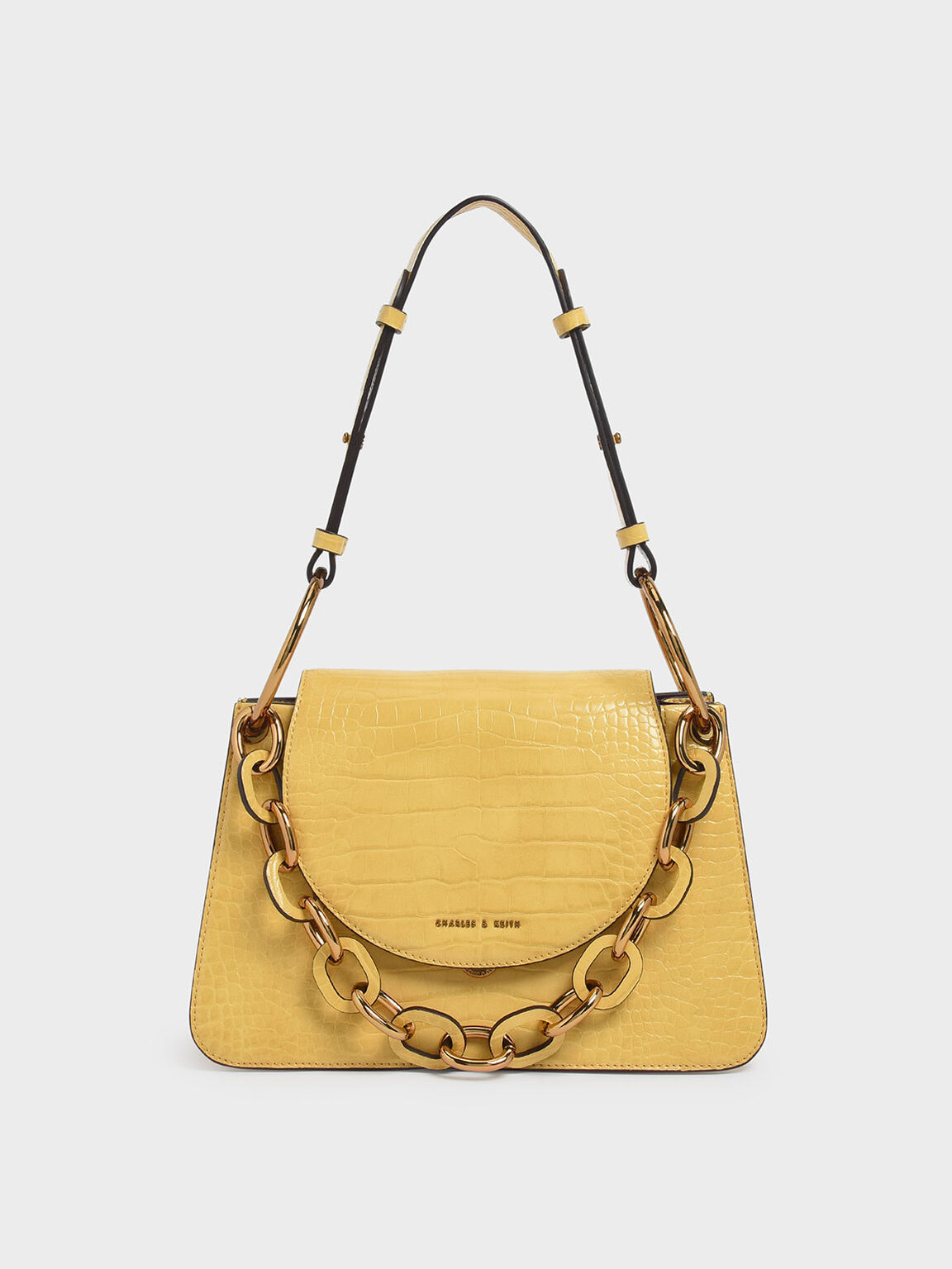 Yellow Croc Effect Chunky Chain Link Shoulder Bag 