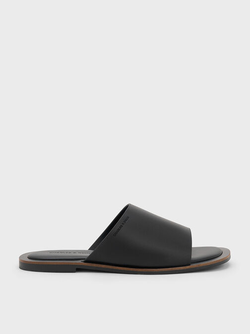 Wide-Strap Slide Sandals, Black, hi-res