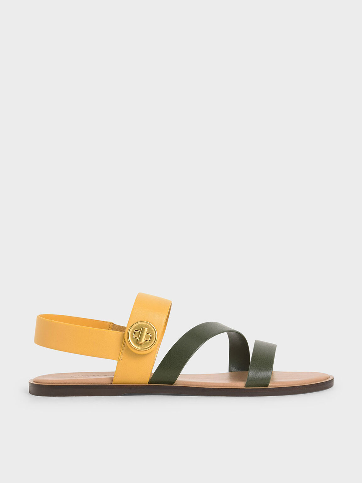 Asymmetrical Strappy Sandals, Mustard, hi-res