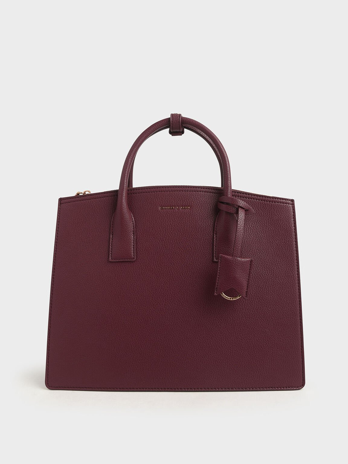 Burgundy Large Structured Tote Bag | CHARLES & KEITH ID
