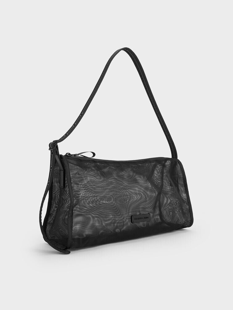 Bolso de malla alargado, negro azabache, hi-res