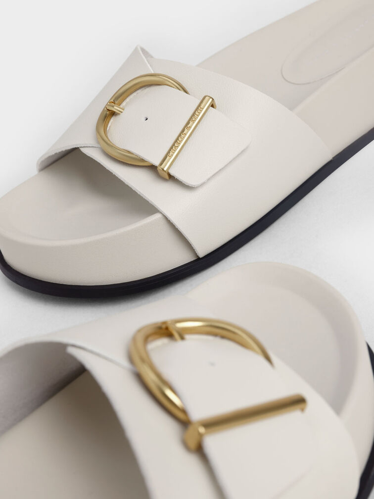 Metallic Buckle Flatform Sandals, Chalk, hi-res