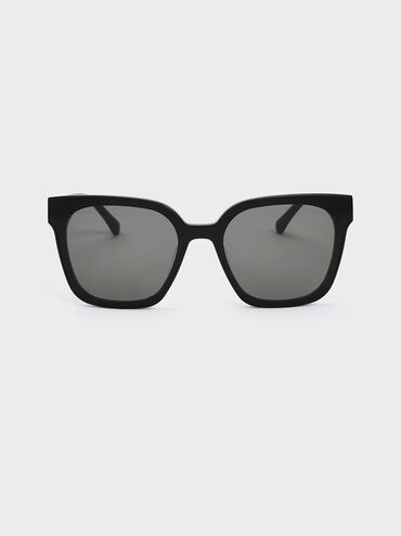 Square Thick-Frame Sunglasses, Black, hi-res