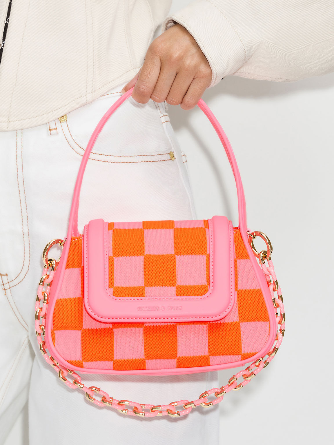 Shiloh 格紋手提包, 粉紅色, hi-res