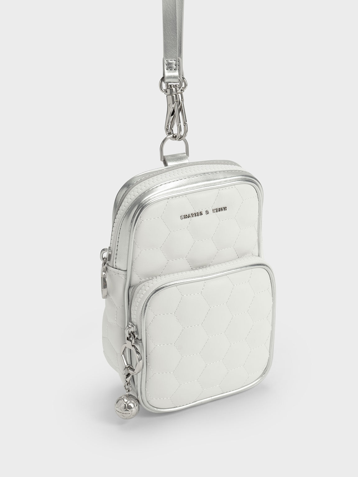Textured Elongated Crossbody Bag, White, hi-res