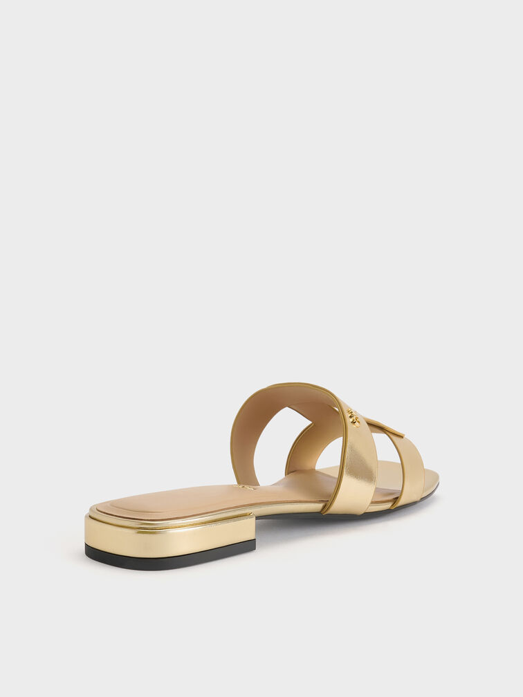 Petina Metallic Leather Slide Sandals, Gold, hi-res