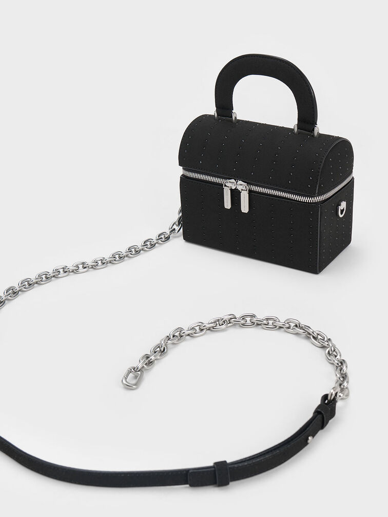 Padded Handle Textured Crossbody Bag, Black, hi-res
