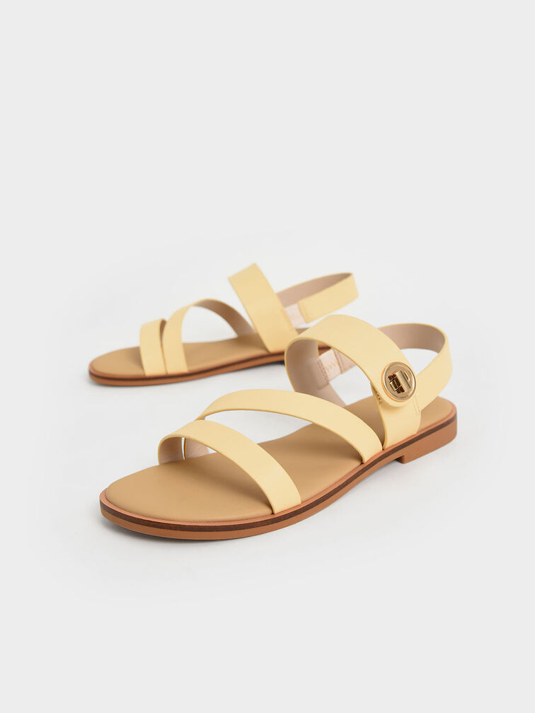 Girls' Yara Metallic Buckle Sandals, Yellow, hi-res