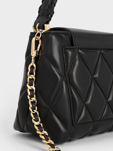 Bolso de asa superior Arwen con correa trenzada acolchada, Negro, hi-res