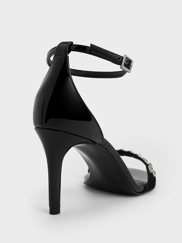 Patent Crystal-Embellished Heeled Ankle-Strap Sandals, Black Patent, hi-res