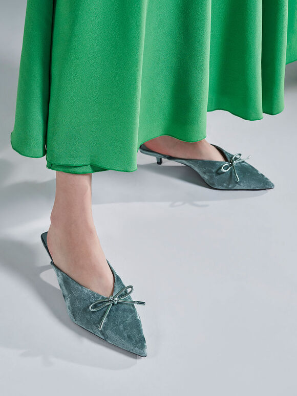 2021 節慶系列：Azalea 尖頭低跟穆勒拖鞋, 灰綠色, hi-res