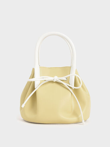 Two-Tone Drawstring Top Handle Bag, Yellow, hi-res