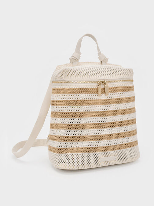 Ida Knitted Striped Backpack, Sand, hi-res