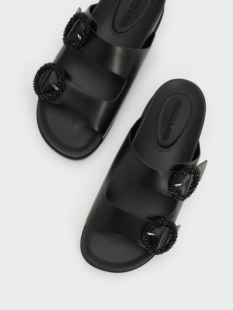 Black Beaded Circle Slide Sandals - CHARLES & KEITH US
