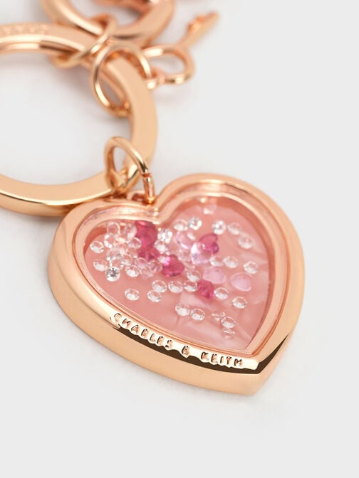 Llavero de corazón estilo candado con cristales, Oro rosa, hi-res