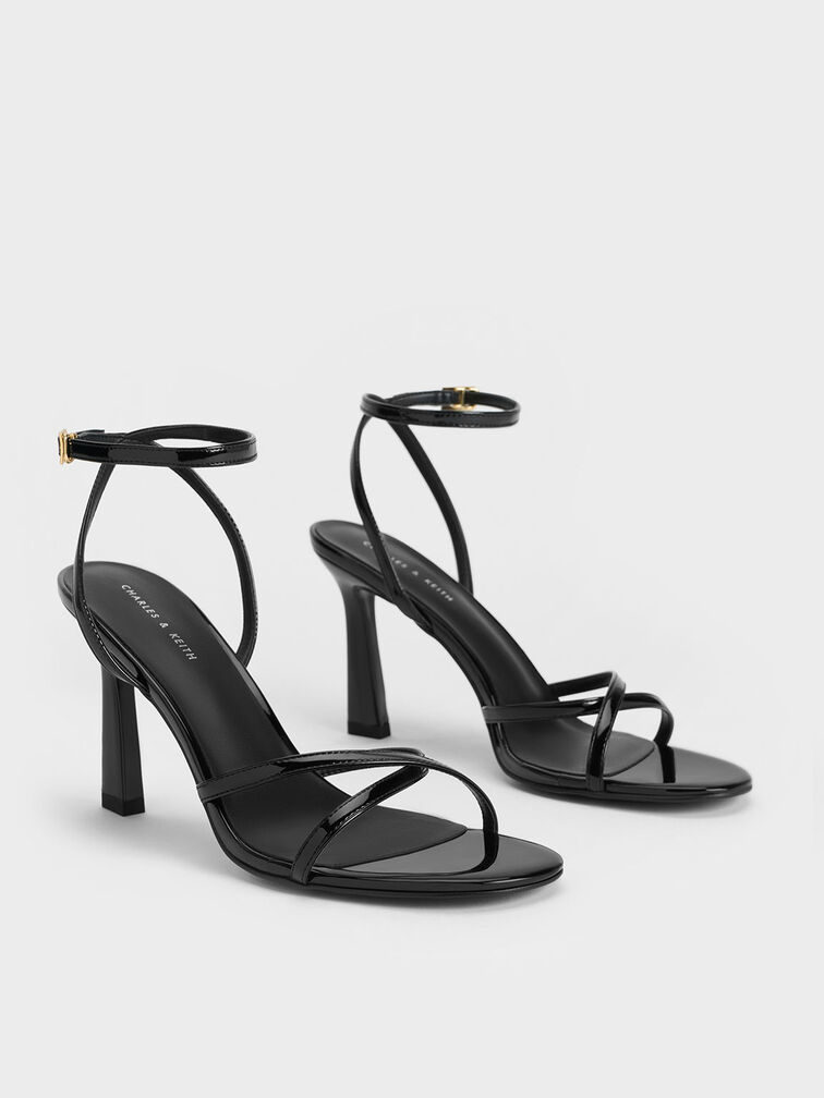 Black Patent Crossover-Strap Heeled Sandals - CHARLES & KEITH US