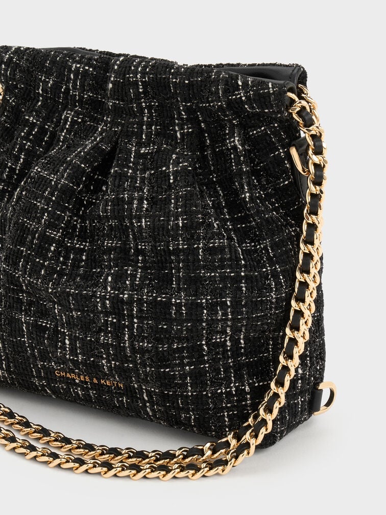 Duo Tweed Chain-Handle Two-Way Backpack, Black Tweed, hi-res