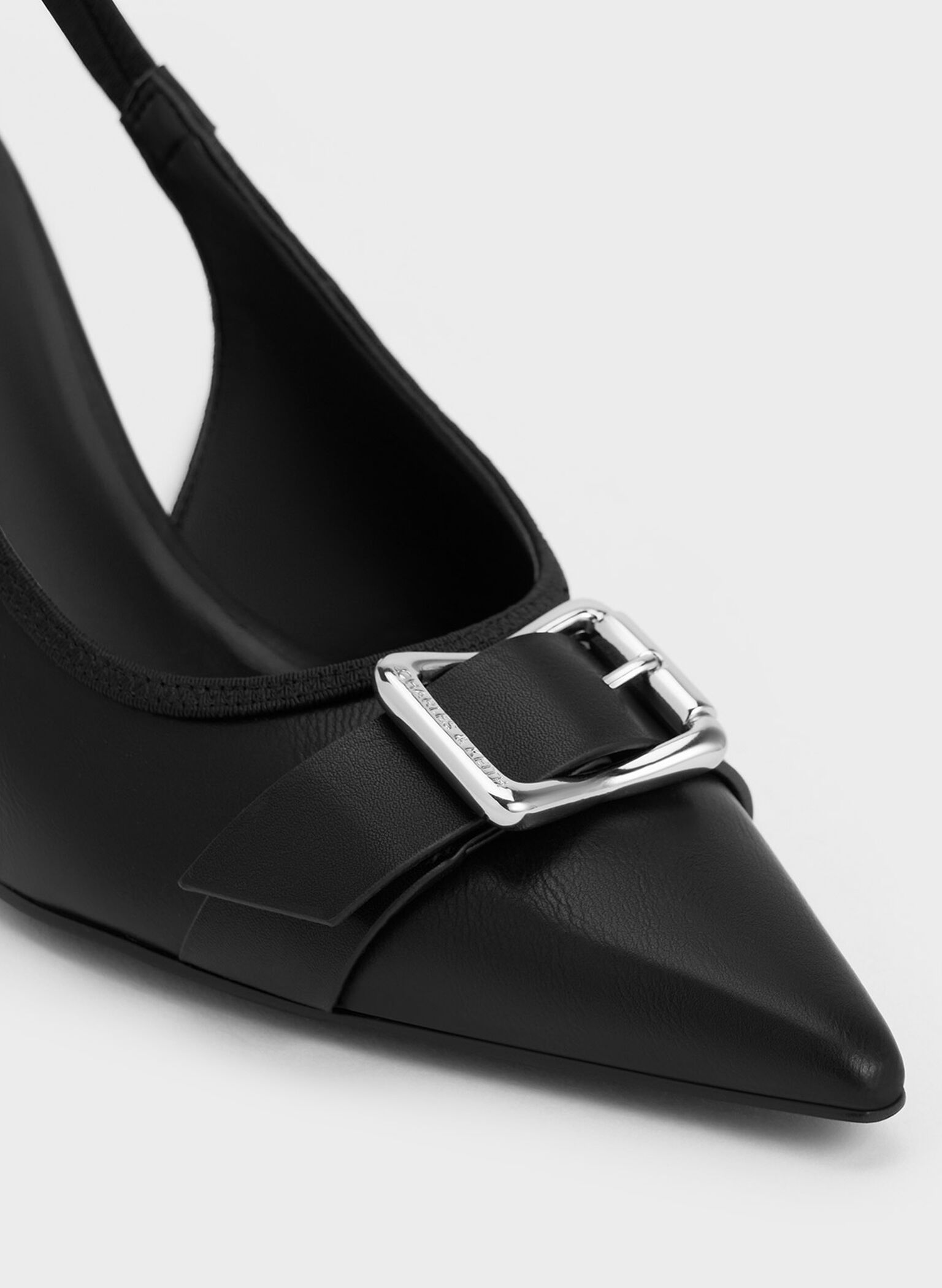 Anita Buckled Pointed-Toe Slingback Pumps, Black, hi-res