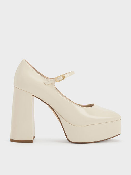 Jemma Patent Platform Mary Jane Pumps, Chalk, hi-res