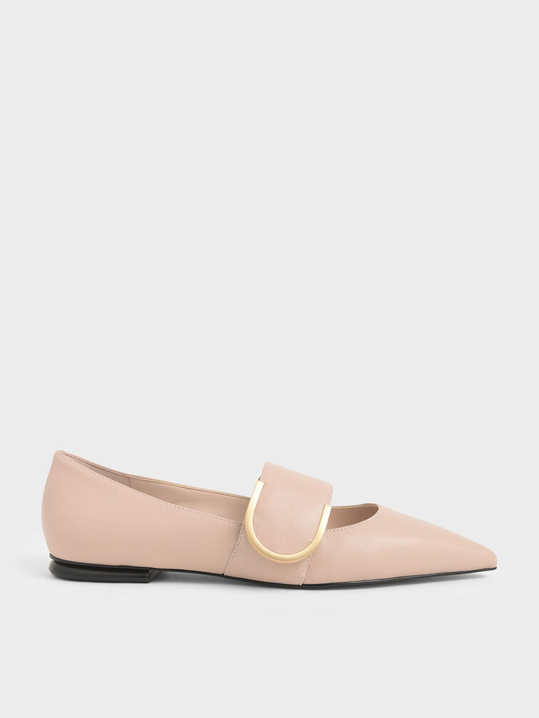 Leather Mary Jane Flats, Nude, hi-res