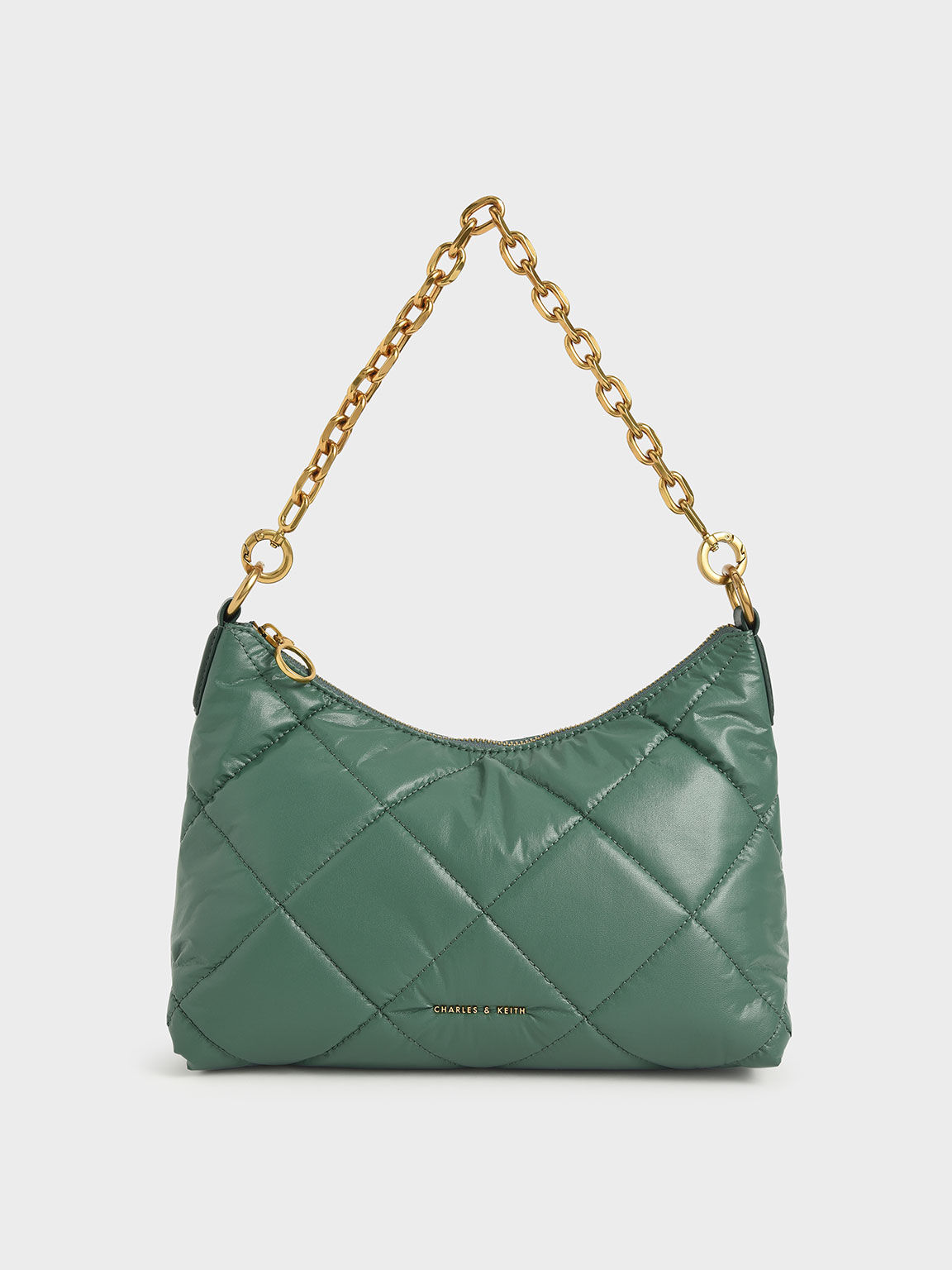 Paffuto Quilted Chain Handle Bag, Dark Green, hi-res