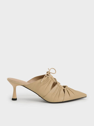 Landis Leather Ruched Bow-Tie Mules, Sand, hi-res