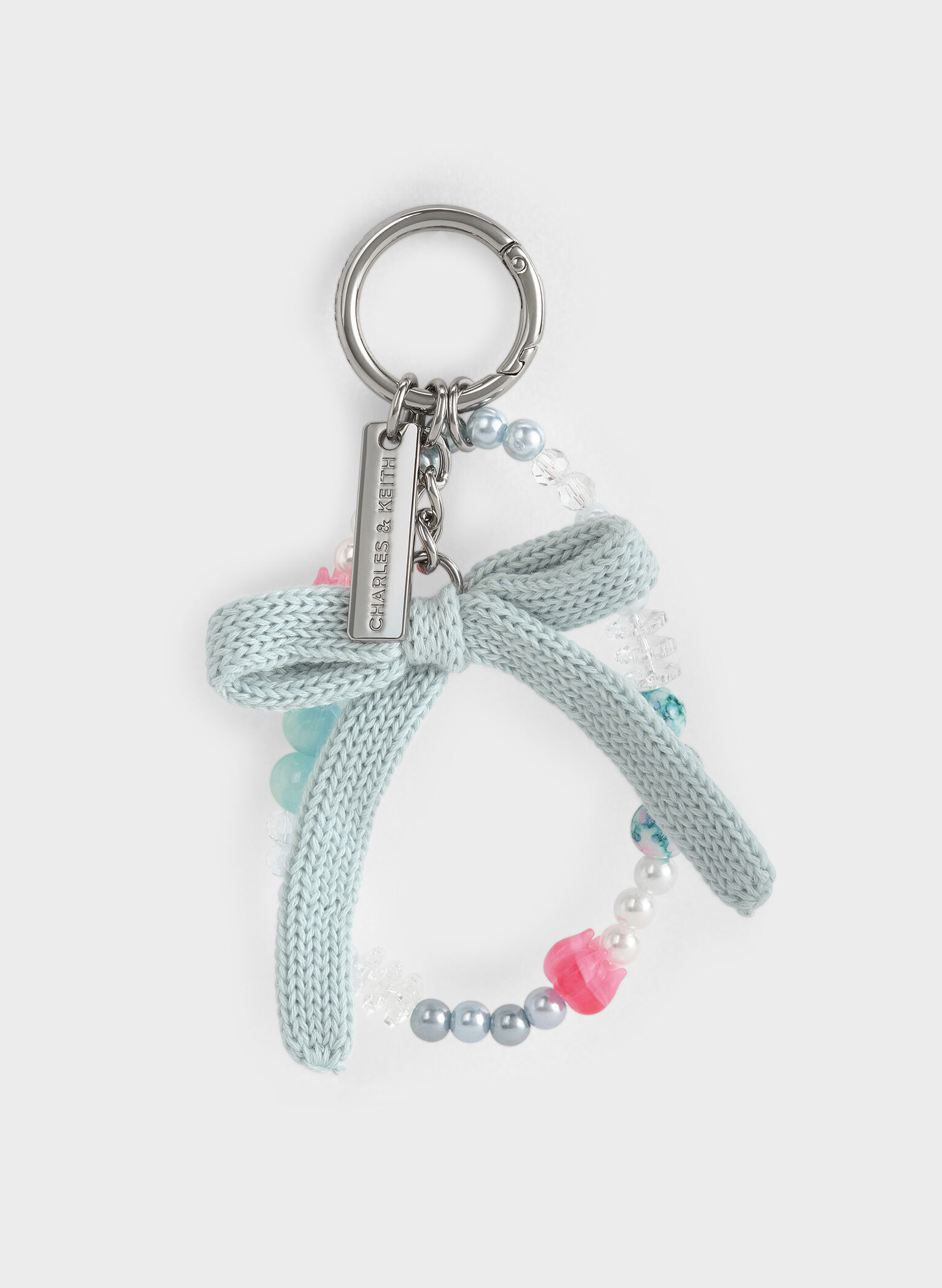 Crochet Bow Beaded Charm, Sea Salt Blue, hi-res