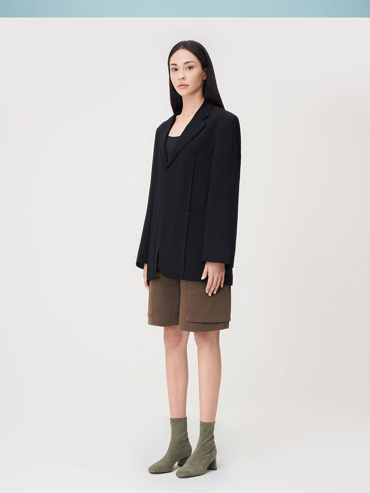 Textured Stitch-Trim Ankle Boots, Sage Green, hi-res