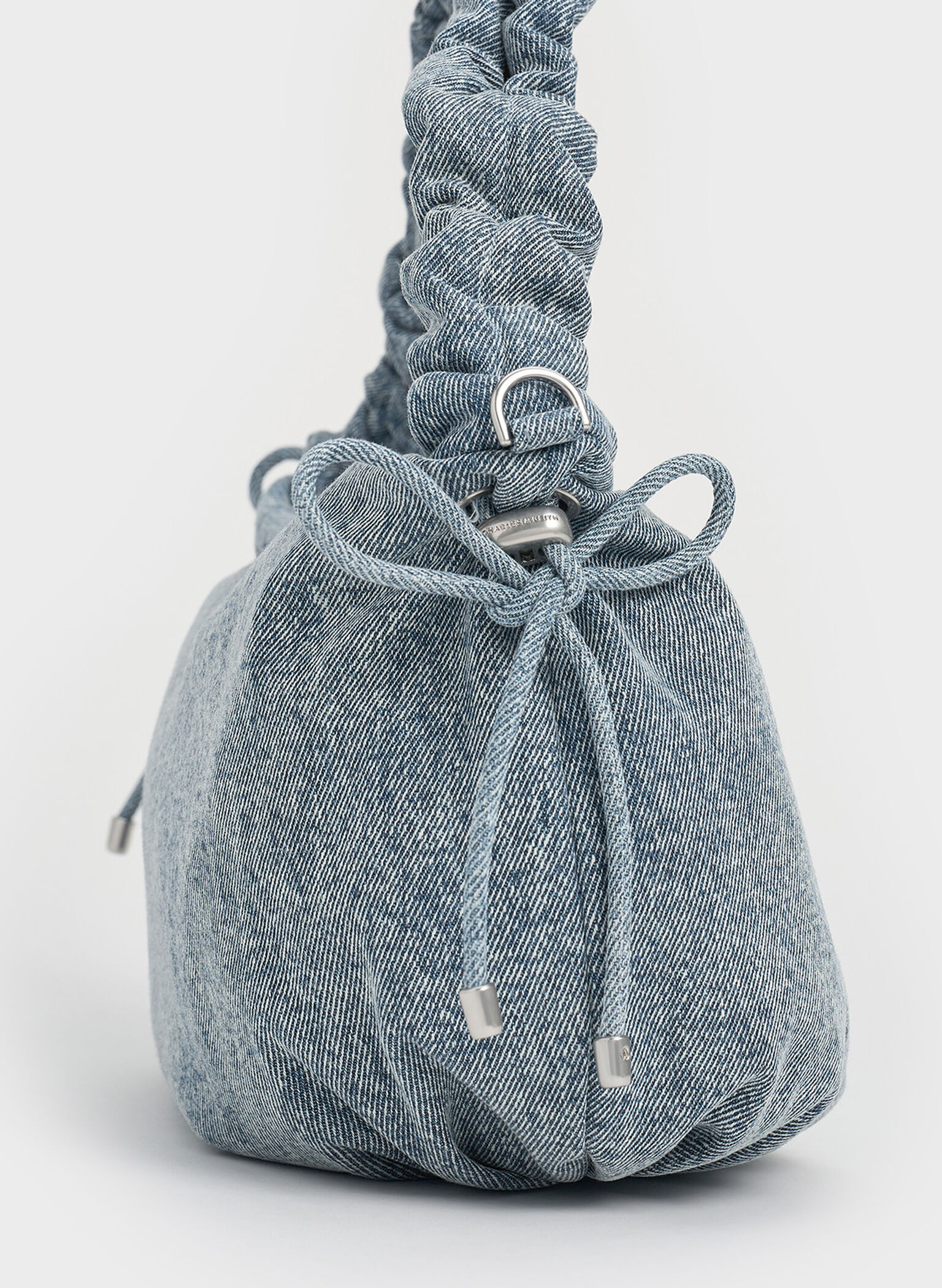 Maisy Denim Ruched-Handle Hobo Bag, Denim Blue, hi-res
