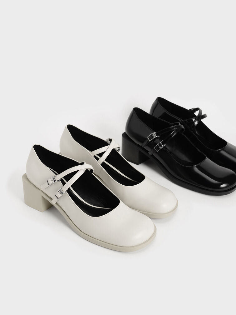 Patent Crossover Block Heel Mary Janes, Black, hi-res