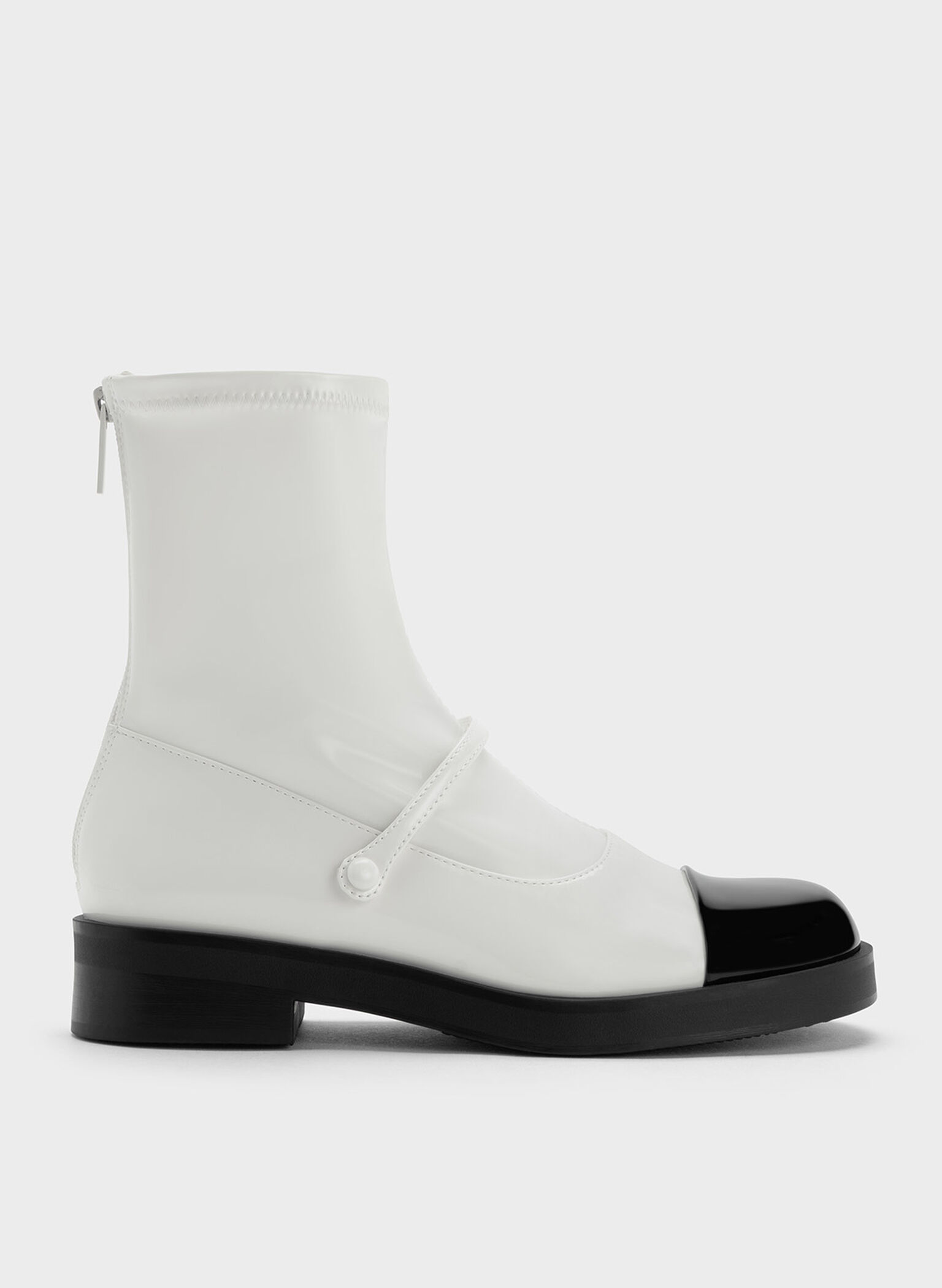 White Front-Strap Two-Tone Ankle Boots - CHARLES & KEITH US