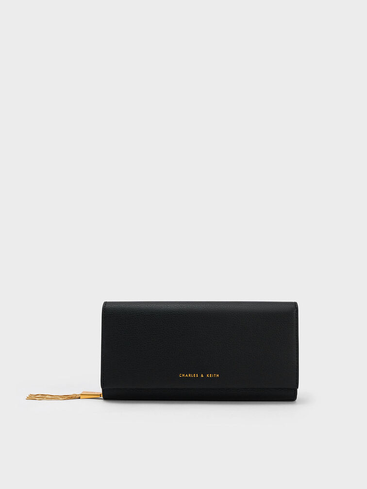 Tassel Detail Long Wallet, Black, hi-res