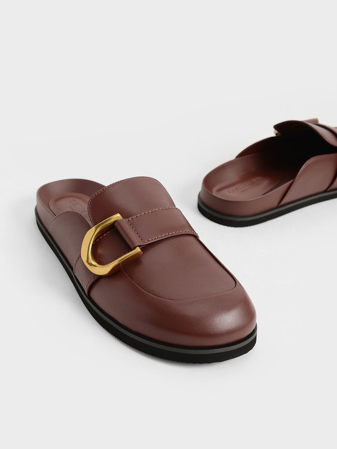 Gabine Buckled Leather Loafer Mules​, Brown, hi-res