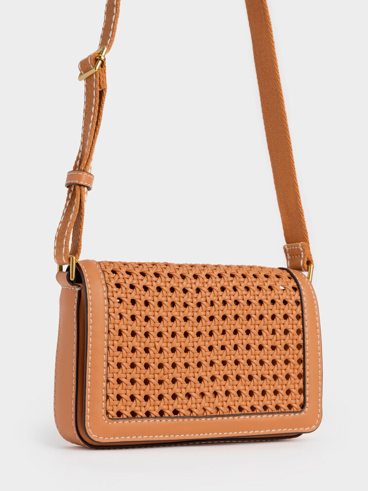 Cecily Woven Shoulder Bag, Pumpkin, hi-res