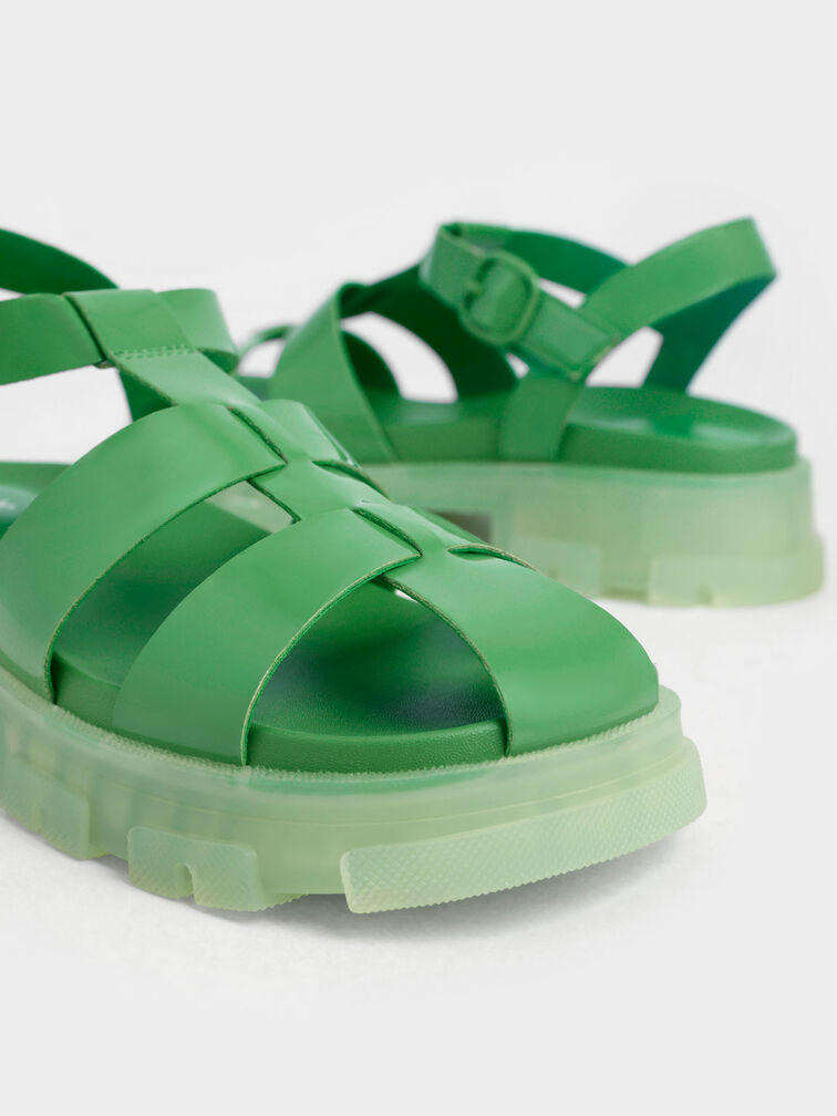 Green Girls' Patent Caged Sandals - CHARLES & KEITH International