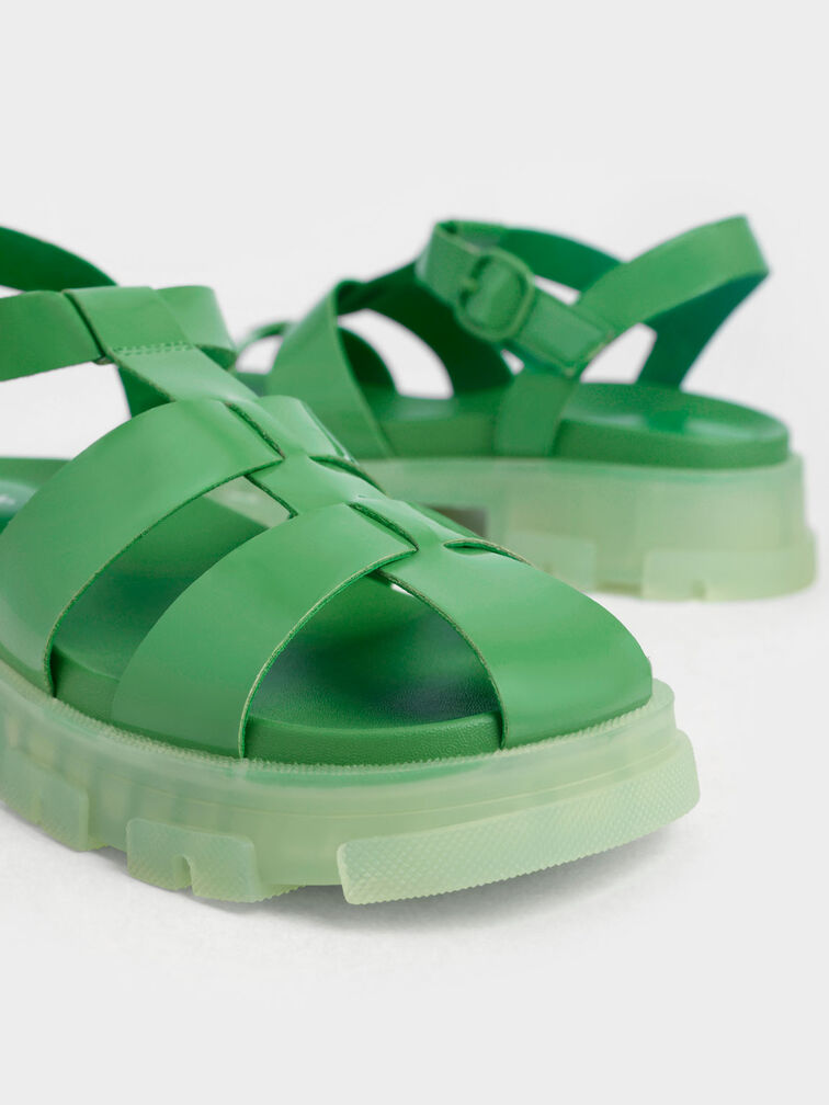 Sandalias enjauladas de charol para niñas, Verde, hi-res