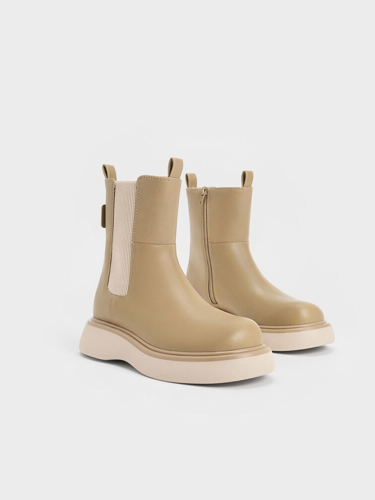 Girls- Double Pull Tab Chelsea Boots, Sand, hi-res