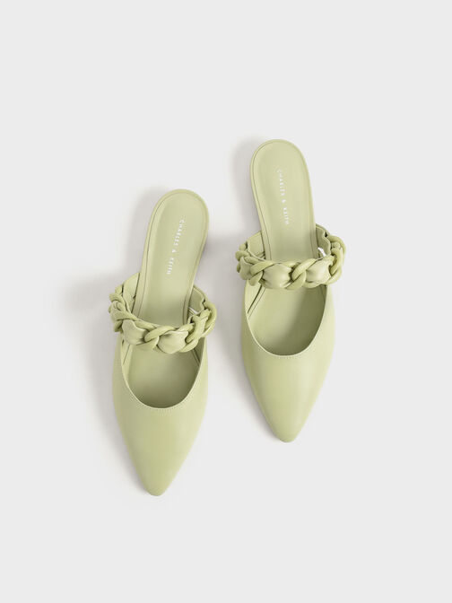 Braided Chain-Link Flat Mules, Sage Green, hi-res