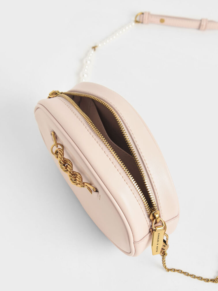 Heirloom
Chain-Embellished Oval Crossbody Bag, Light Pink, hi-res