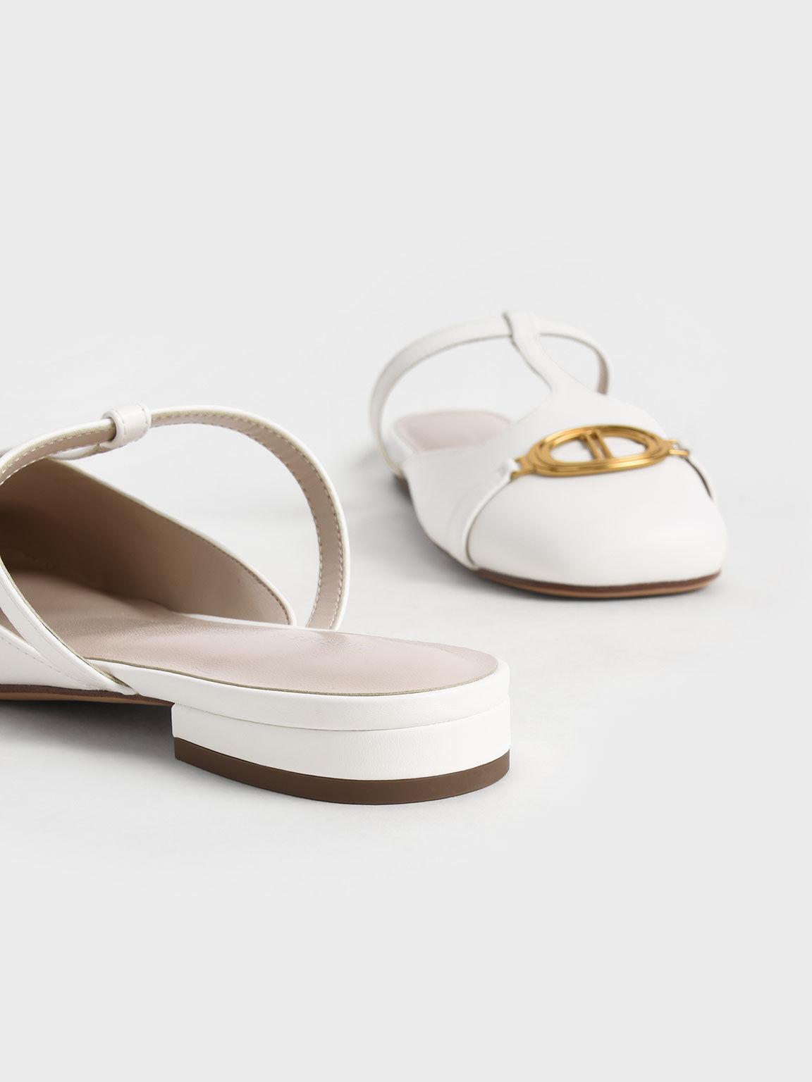 Metallic Accent Cut-Out Flat Mules, White, hi-res