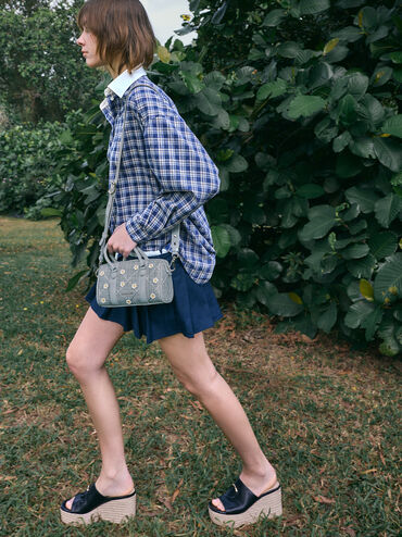 필로미나 라피아 플라워 볼링 백, 미스티 블루, hi-res