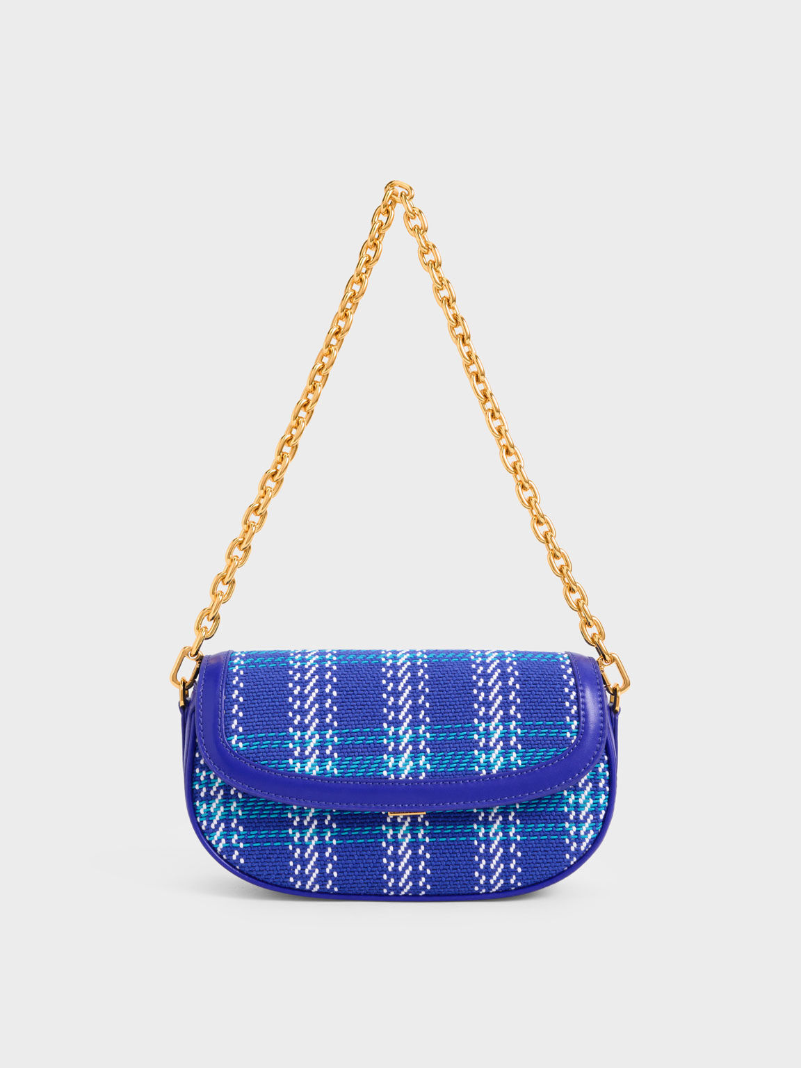 Lillie Tweed Curved Chain Handle Bag, Cobalt, hi-res