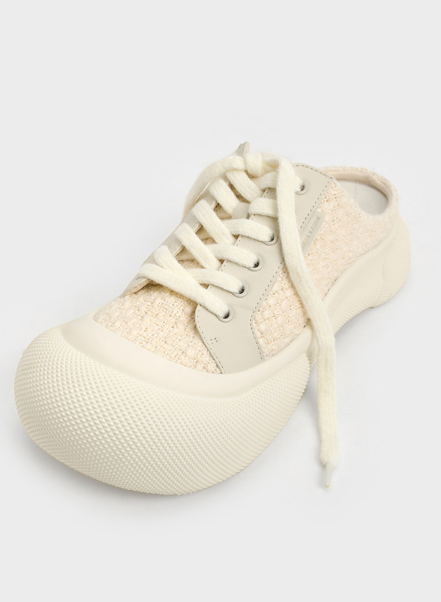 Tweed Lace-Up Slip-On Sneakers, Chalk, hi-res