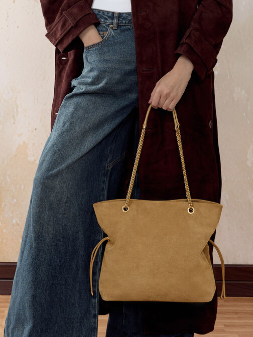Arya Recycled Suede Braided-Strap Double-Handle Tote Bag, Sahara Sand, hi-res