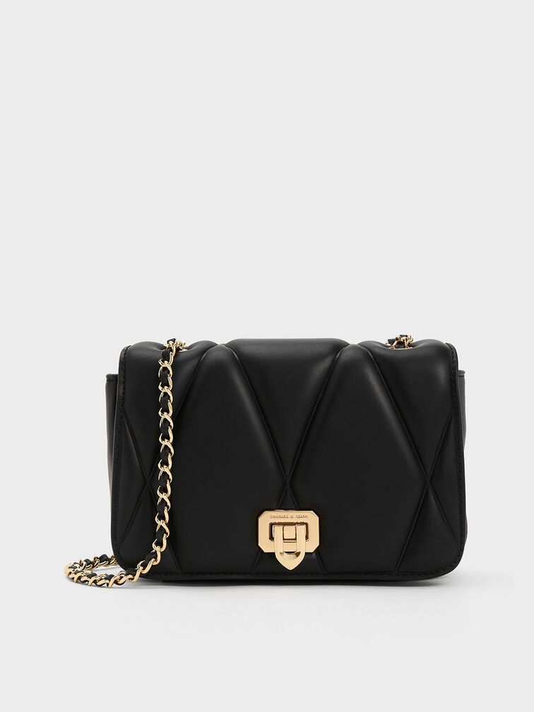 Arwen Quilted Shoulder Bag, Black, hi-res