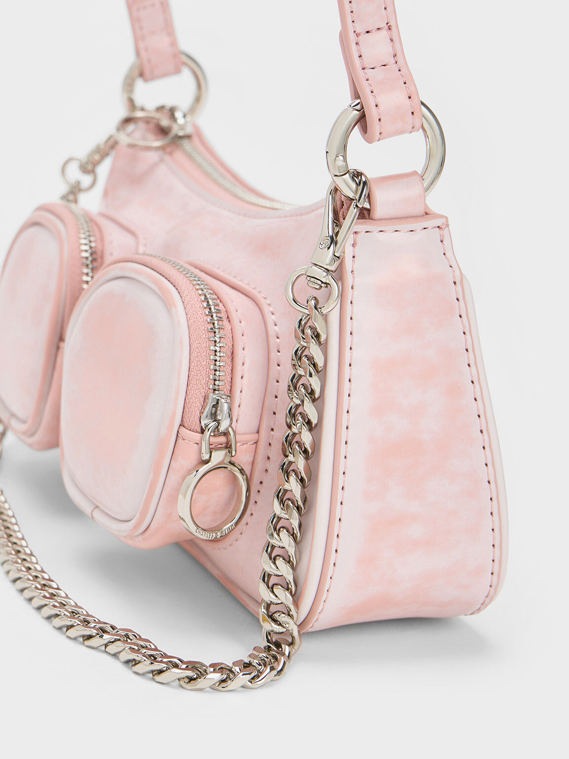 Light Pink Letitia Chain-Link Shoulder Bag - CHARLES & KEITH MO
