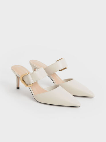 Gabine Buckled Leather Mule Pumps, Chalk, hi-res
